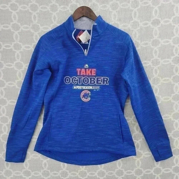 NWT Chicago Cubs Take October Postseason 2015 Mock neckFleece Sweatshirt M - Picture 1 of 8